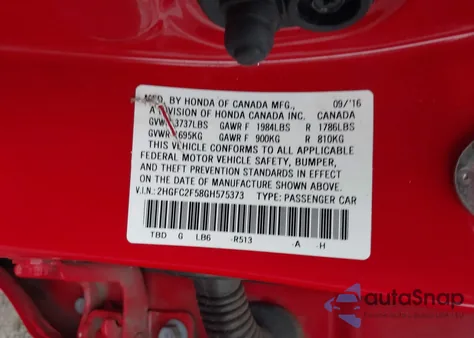 2016 Honda Civic Lx from USA, damaged, VIN 2HGFC2F58GH575373